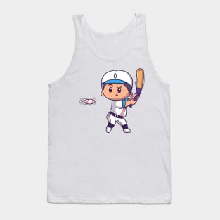 Cute Boy Playing Baseball Cartoon Tank Top